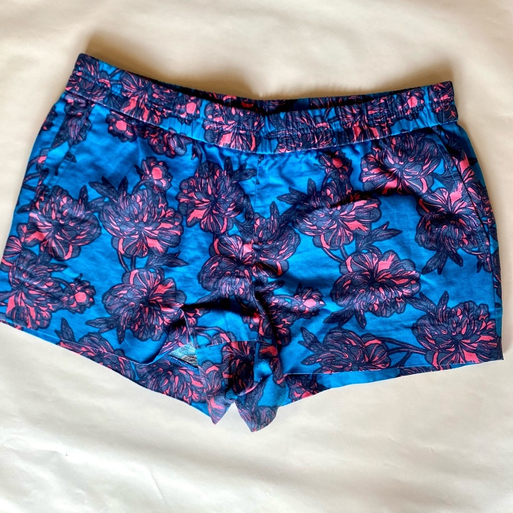 J. Crew elastic waist pull-on floral shorts, linen & cotton blend, size 10